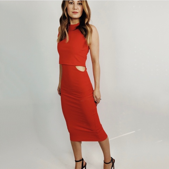 Topshop Dresses & Skirts - Topshop Red Cut-Out Midi Dress
